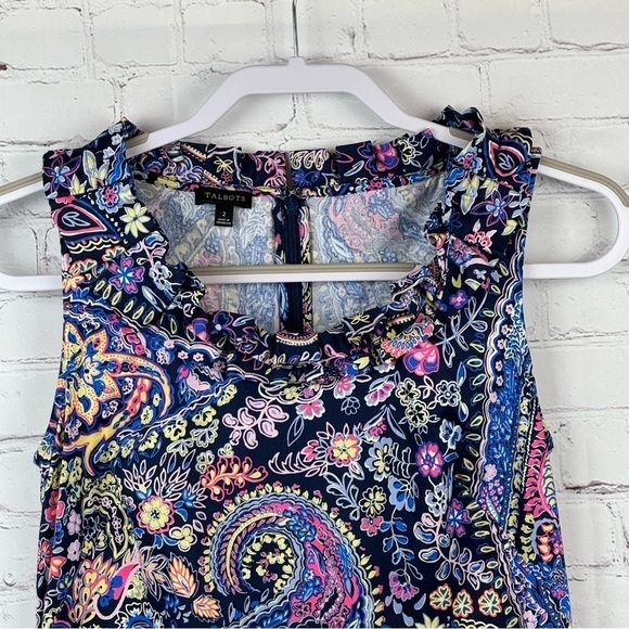 Talbots Dress Womens Size 2 Paisley Shift Sleeveless Ruffle Collar Zip Stretch - Picture 2 of 9